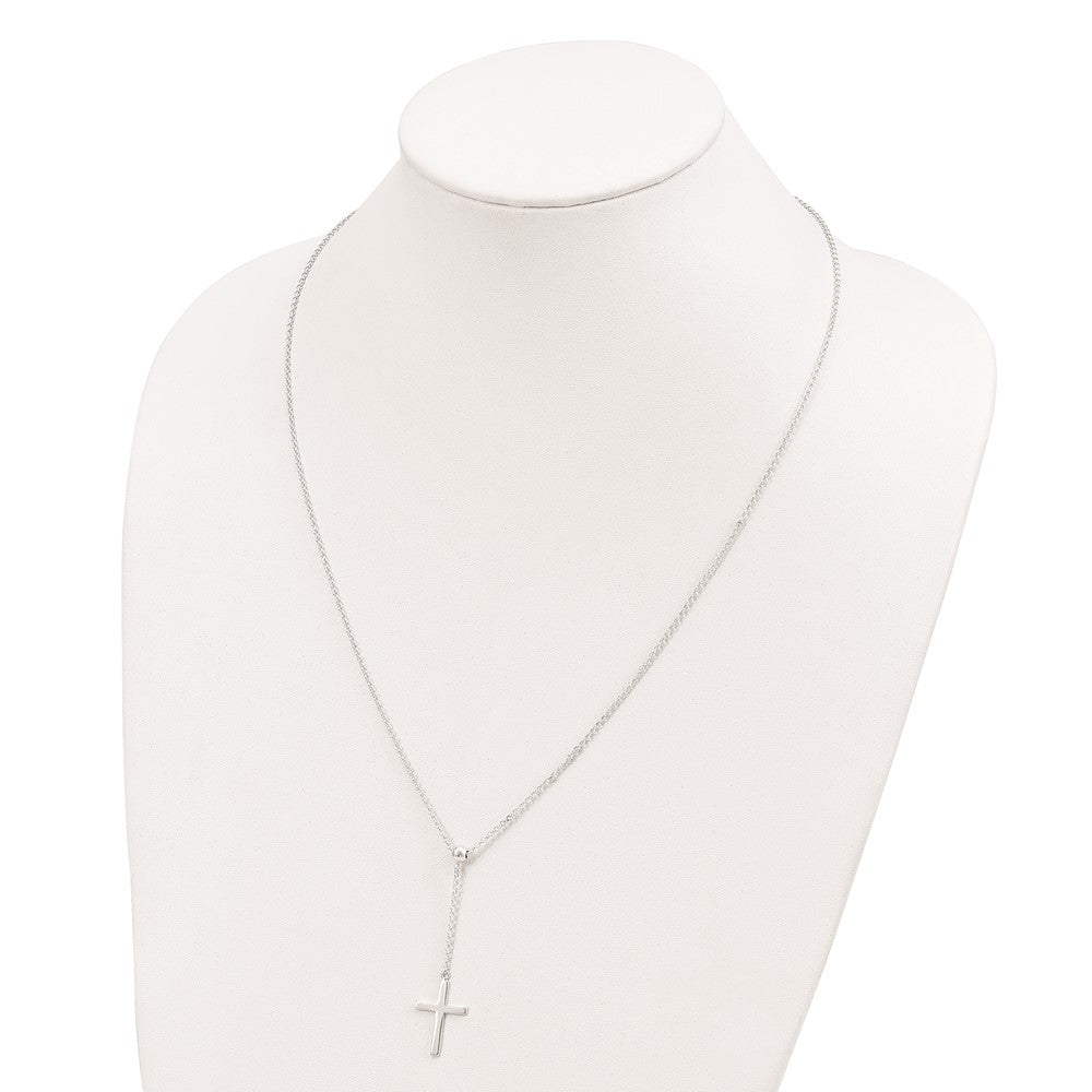 Sterling Silver Polished Cross Adjusts up to 23.5 inch Necklace 23"