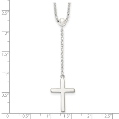 Sterling Silver Polished Cross Adjusts up to 23.5 inch Necklace 23"