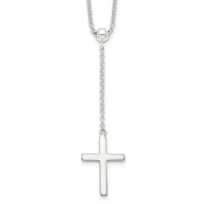 Sterling Silver Polished Cross Adjusts up to 23.5 inch Necklace 23"