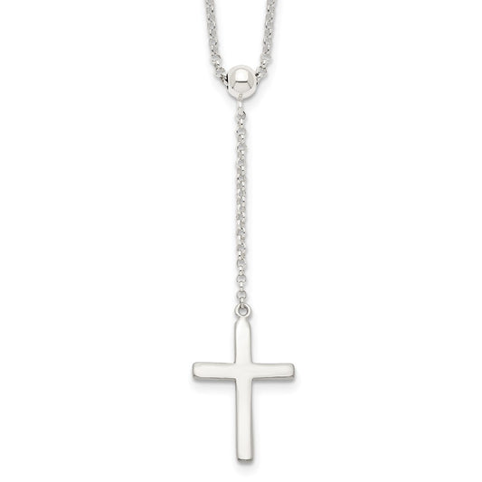 Sterling Silver Polished Cross Adjusts up to 23.5 inch Necklace 23"