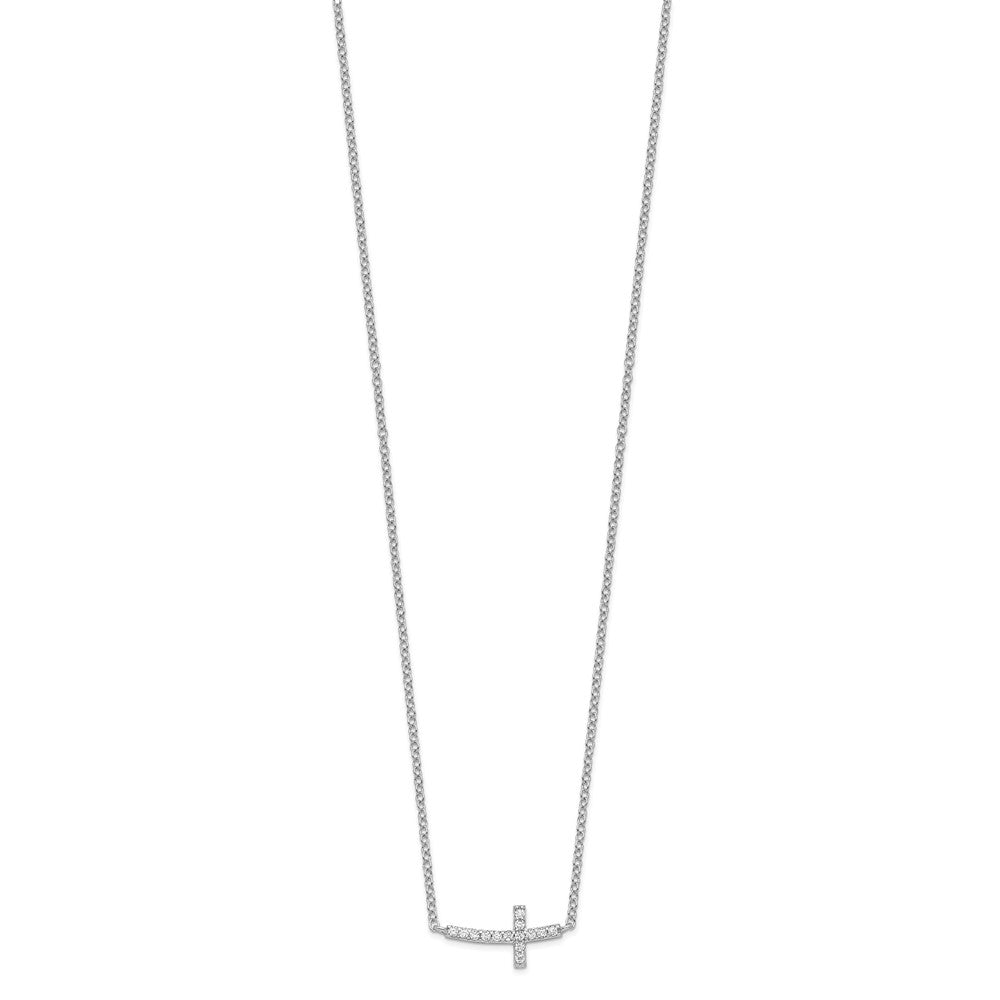 Sterling Silver Cubic Zirconia Sideways Cross Necklace 16"