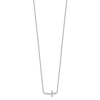 Sterling Silver Cubic Zirconia Sideways Cross Necklace 16"