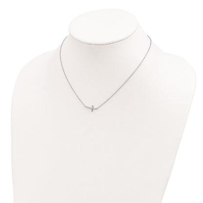 Sterling Silver Cubic Zirconia Sideways Cross Necklace 16"