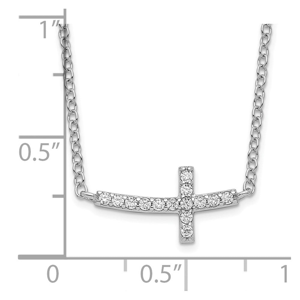 Sterling Silver Cubic Zirconia Sideways Cross Necklace 16"