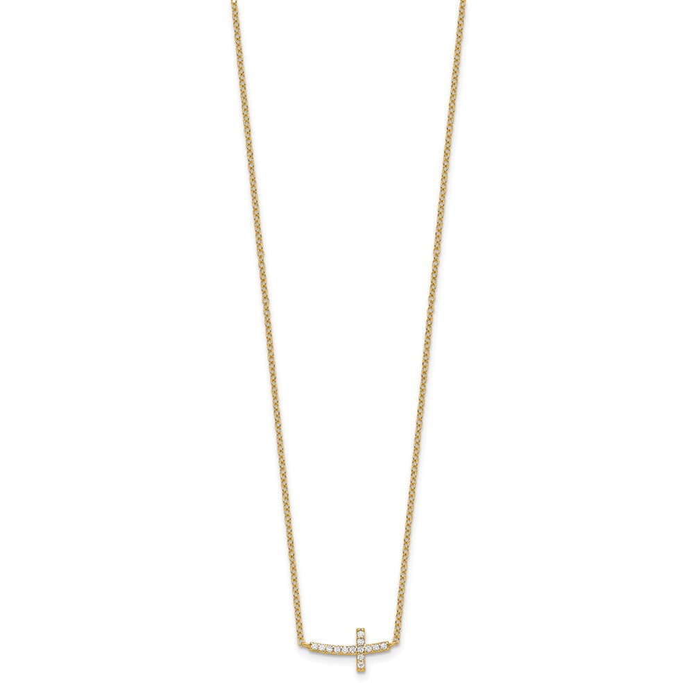 Sterling Silver Gold-tone Cubic Zirconia Sideways Cross Necklace 18"