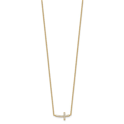 Sterling Silver Gold-tone Cubic Zirconia Sideways Cross Necklace 18"