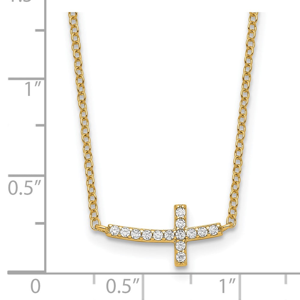 Sterling Silver Gold-tone Cubic Zirconia Sideways Cross Necklace 18"