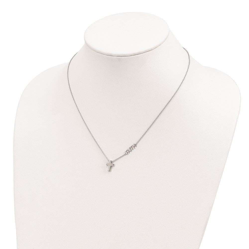 Sterling Silver FAITH Cross Necklace 18"