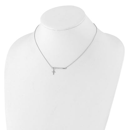 Sterling Silver Cubic Zirconia Cross Black Enamel FAITH Bar Necklace 16"