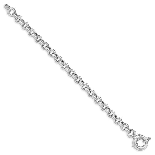 925 Sterling Silver 7.4mm Rhodium Plated Polished Rolo Link Bracelet 7.5 inch