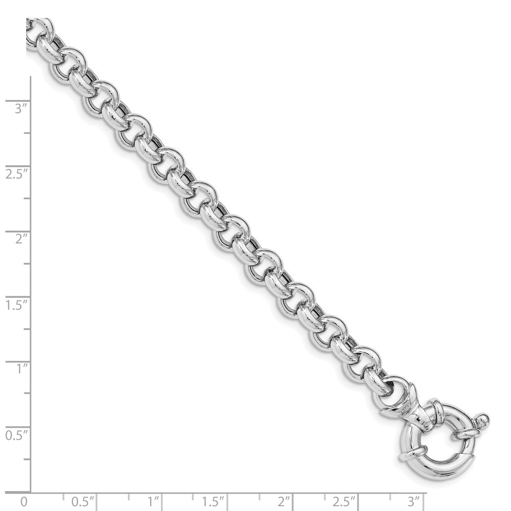925 Sterling Silver 7.4mm Rhodium Plated Polished Rolo Link Bracelet 7.5 inch