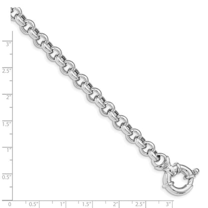 925 Sterling Silver 7.4mm Rhodium Plated Polished Rolo Link Bracelet 7.5 inch