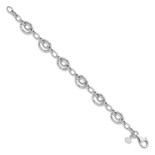 925 Sterling Silver 11.2mm Rhodium-plated Polished Hamm ered Bracelet 7.5 inch