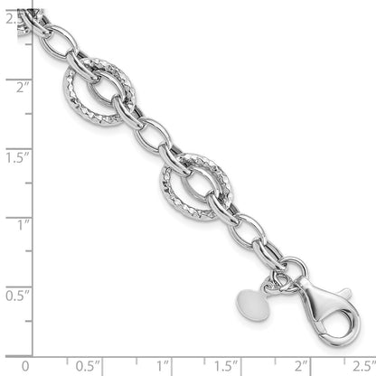 925 Sterling Silver 11.2mm Rhodium-plated Polished Hamm ered Bracelet 7.5 inch