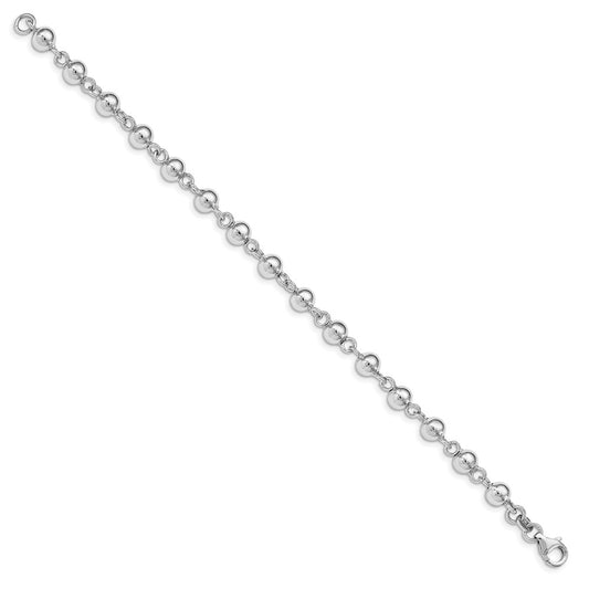 925 Sterling Silver 6mm Rhodium-plated Polished Beads Bracelet 7.5 inch
