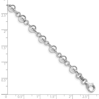 925 Sterling Silver 6mm Rhodium-plated Polished Beads Bracelet 7.5 inch