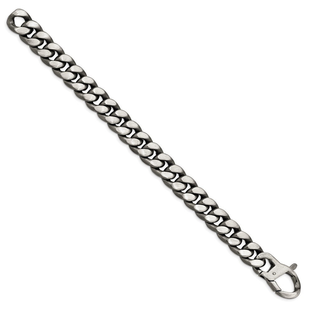 925 Sterling Silver 12.75mm Ruthenium/Antiqued Brushed Curb Link Bracelet 8.5 inch