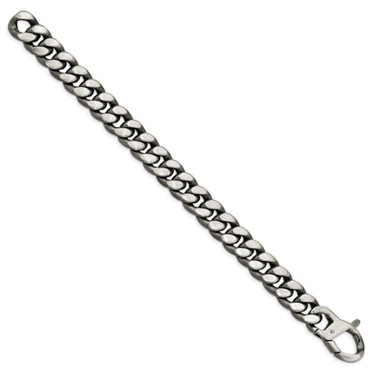 925 Sterling Silver 12.75mm Ruthenium/Antiqued Brushed Curb Link Bracelet 8.5 inch