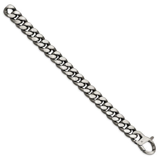 925 Sterling Silver 12.75mm Ruthenium/Antiqued Brushed Curb Link Bracelet 8.5 inch