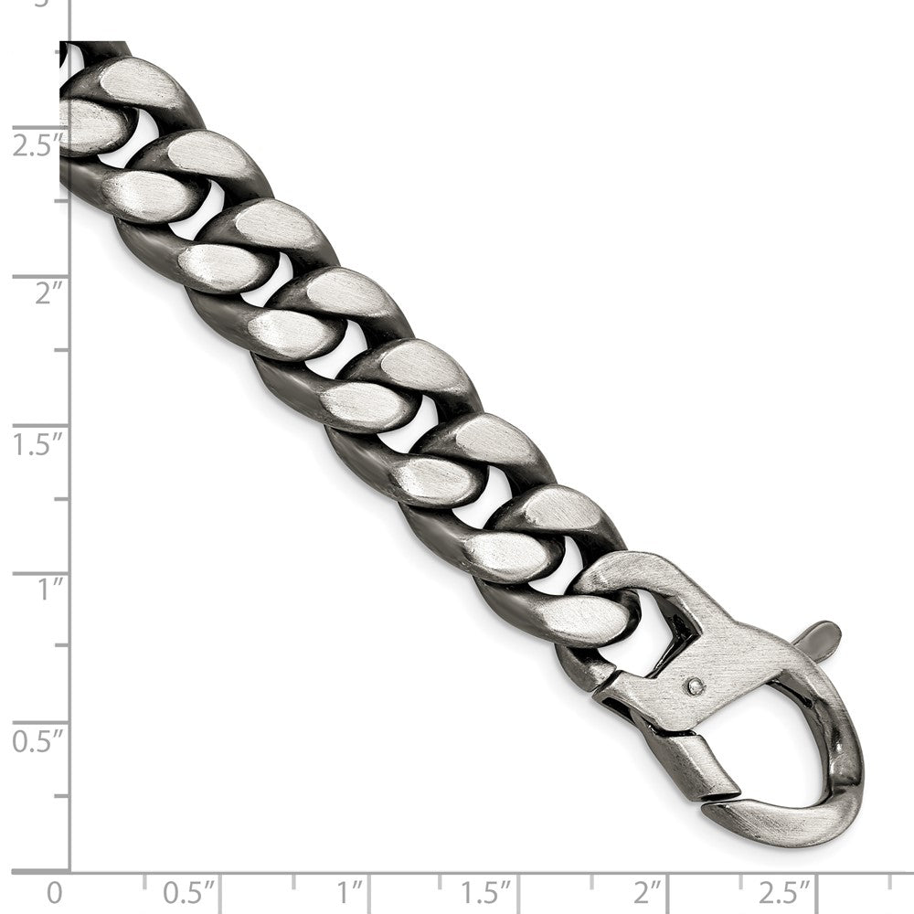 925 Sterling Silver 12.75mm Ruthenium/Antiqued Brushed Curb Link Bracelet 8.5 inch