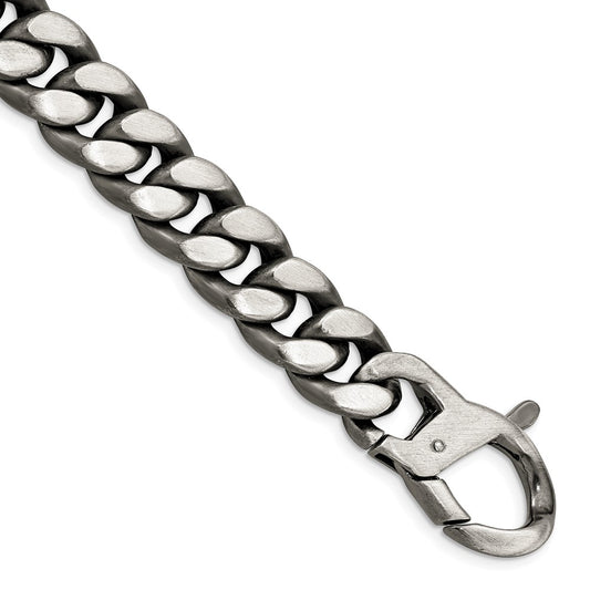 925 Sterling Silver 12.75mm Ruthenium/Antiqued Brushed Curb Link Bracelet 8.5 inch
