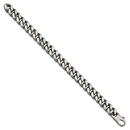 925 Sterling Silver 10.75mm Ruthenium/Antiqued Brushed Curb Link Bracelet 8.5 inch