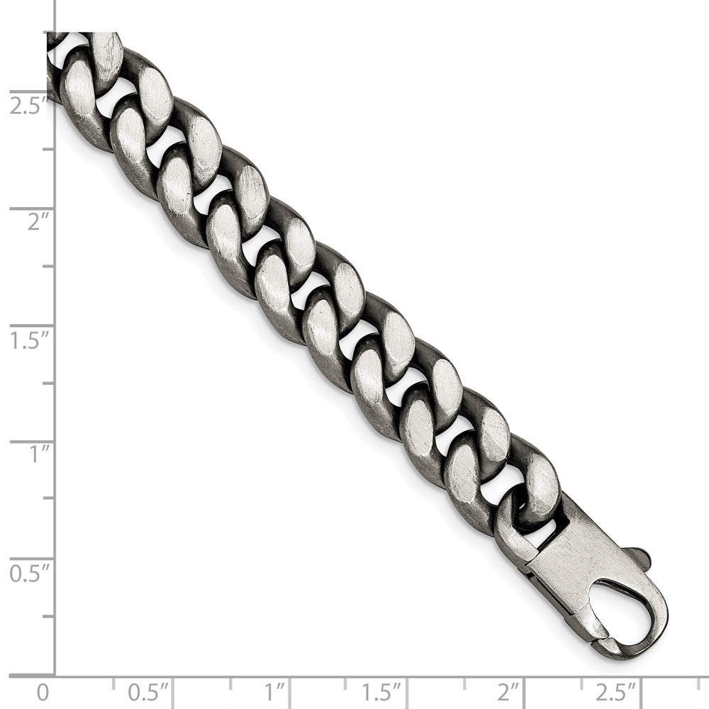 925 Sterling Silver 10.75mm Ruthenium/Antiqued Brushed Curb Link Bracelet 8.5 inch