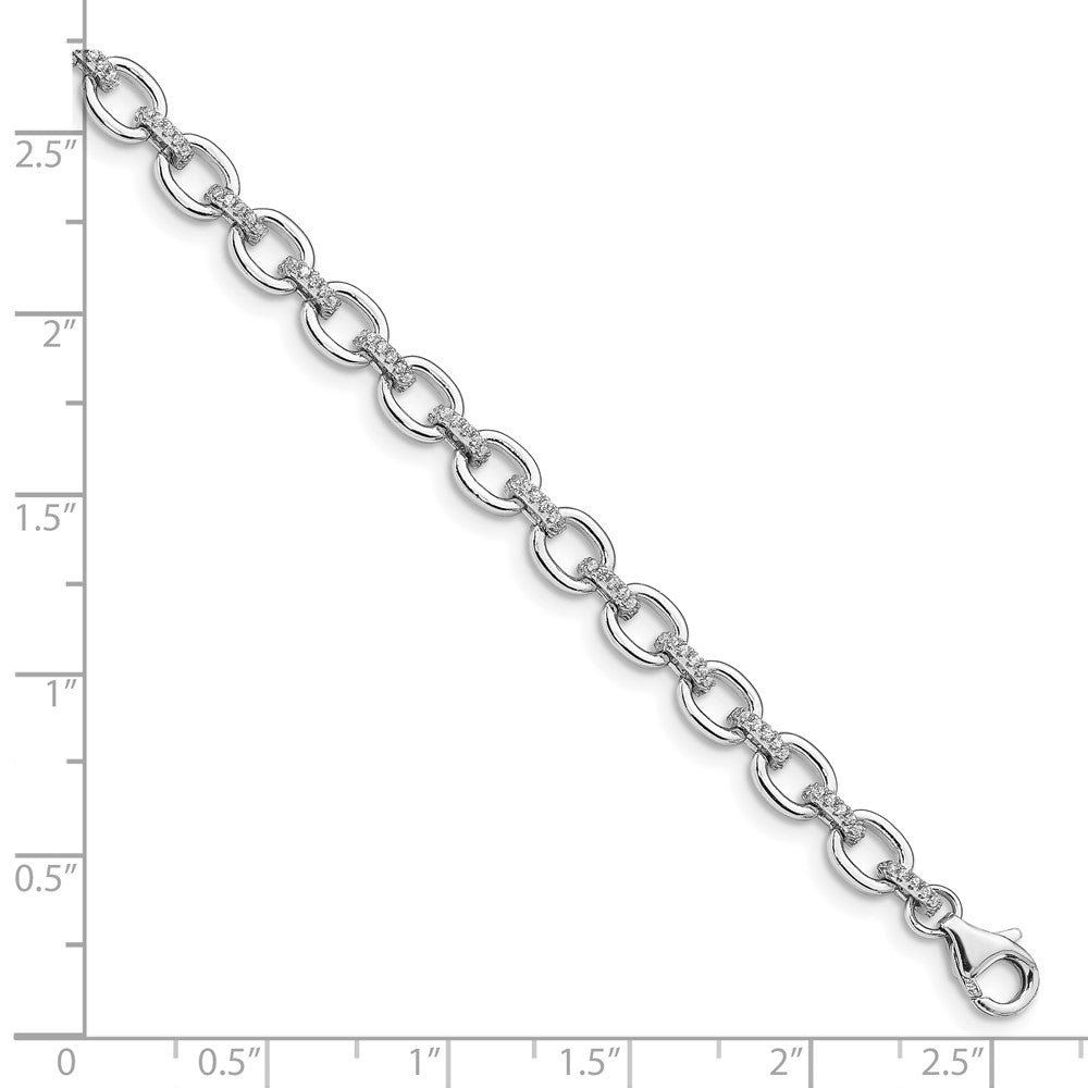 925 Sterling Silver 5.03mm Rhodium-plated Cubic Zirconia Cable Link Bracelet 7 inch