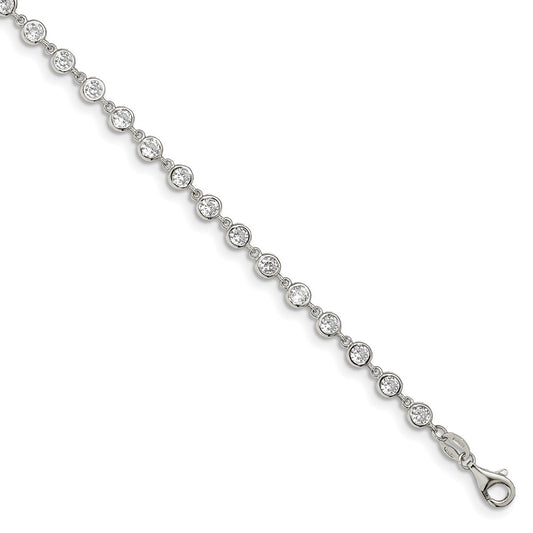 925 Sterling Silver 3.81mm Rhodium-plated Cubic Zirconia Bracelet 7 inch