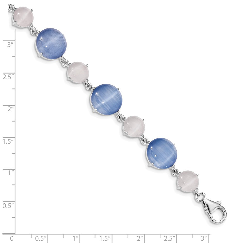 925 Sterling Silver 12.37mm Rhodium-plated Created Blue Cats Eye Bracelet 7 inch