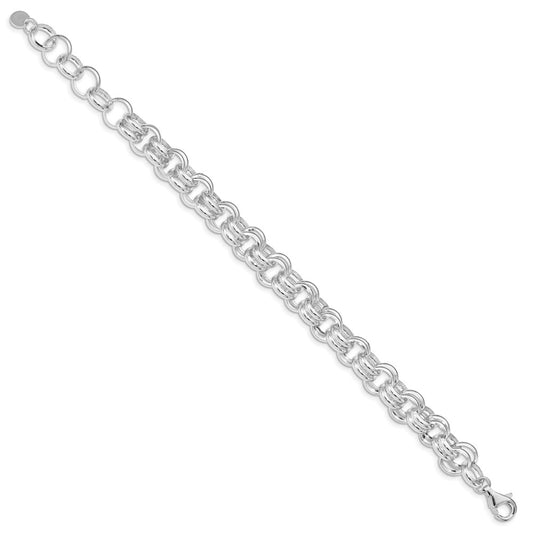 925 Sterling Silver 9.3mm Polished Double Links Bracelet 8.5 inch