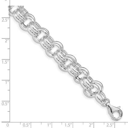 925 Sterling Silver 9.3mm Polished Double Links Bracelet 8.5 inch