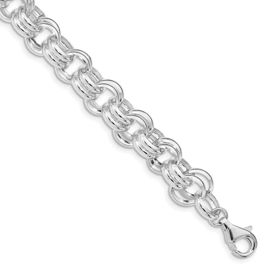 925 Sterling Silver 9.3mm Polished Double Links Bracelet 8.5 inch