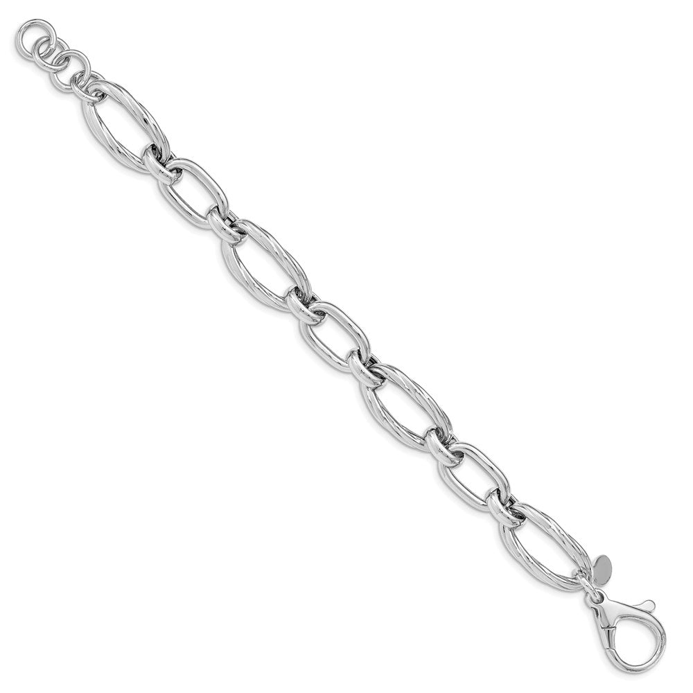 925 Sterling Silver 12.21mm Rhodium Plated Polished Link Bracelet 8 inch