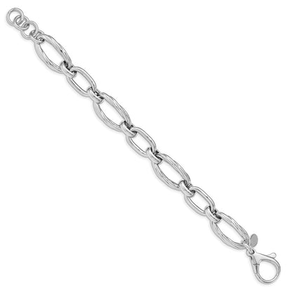 925 Sterling Silver 12.21mm Rhodium Plated Polished Link Bracelet 8 inch