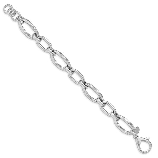 925 Sterling Silver 12.21mm Rhodium Plated Polished Link Bracelet 8 inch