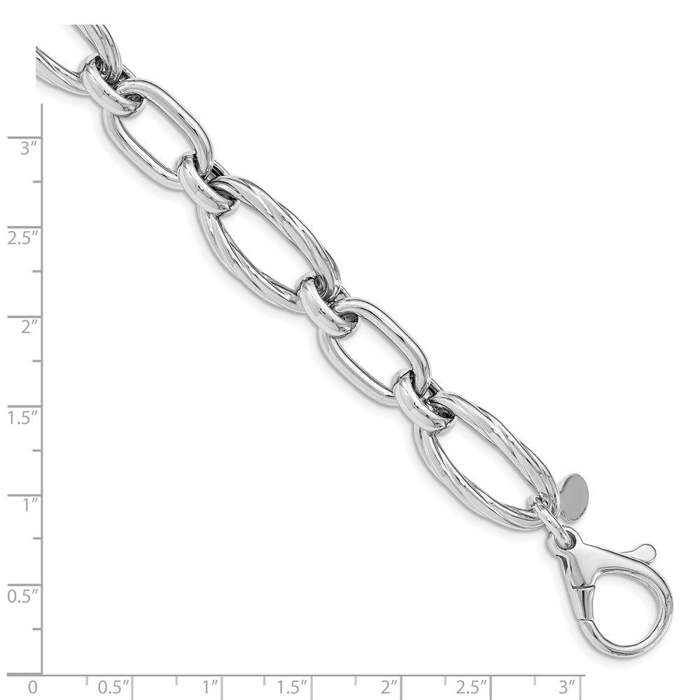 925 Sterling Silver 12.21mm Rhodium Plated Polished Link Bracelet 8 inch