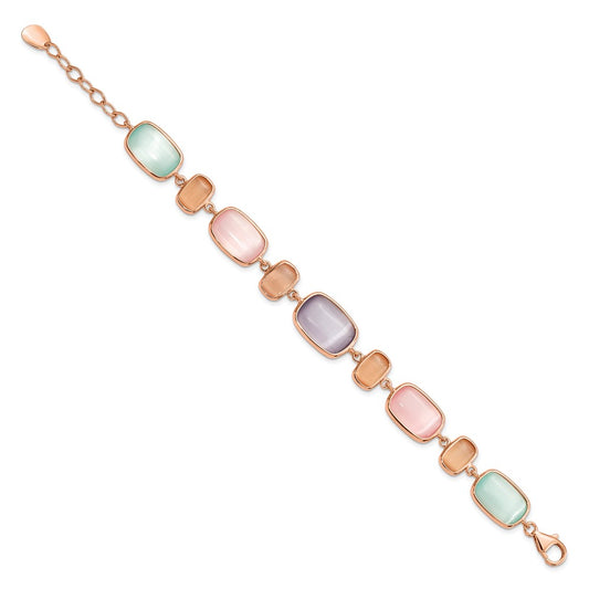 925 Sterling Silver Rose-tone and Created Cats Eye Bracelet 7 inch