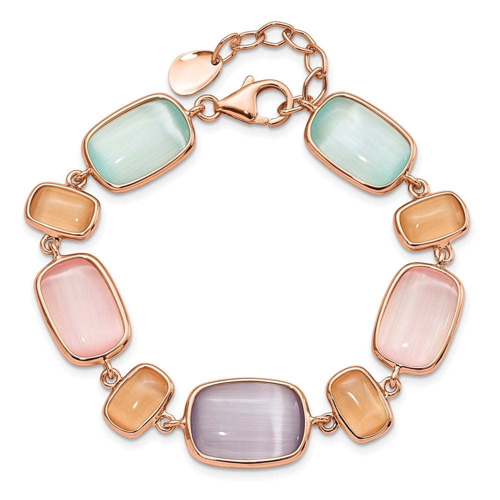 925 Sterling Silver Rose-tone and Created Cats Eye Bracelet 7 inch