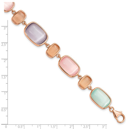 925 Sterling Silver Rose-tone and Created Cats Eye Bracelet 7 inch
