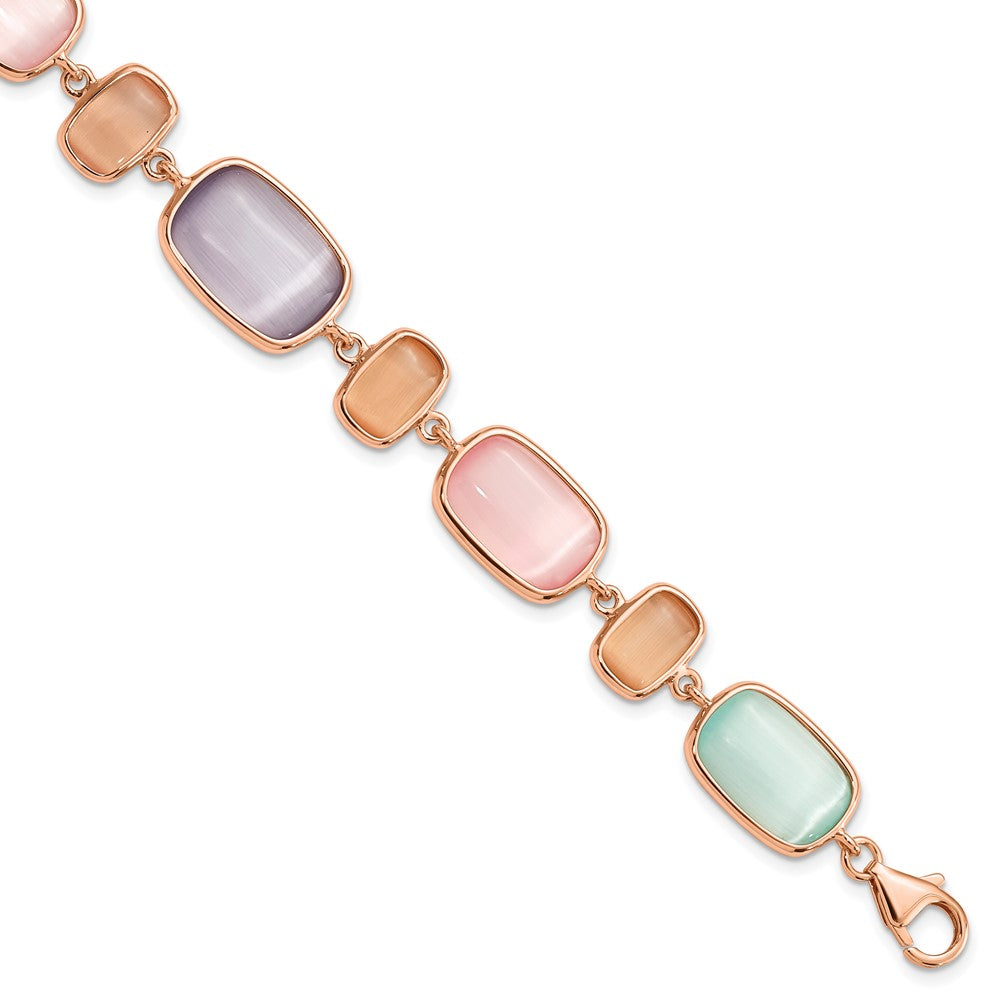 925 Sterling Silver Rose-tone and Created Cats Eye Bracelet 7 inch