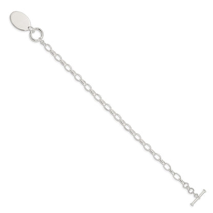 925 Sterling Silver 21mm Rhodium-plated Fancy Oval Disc Bracelet 7 inch