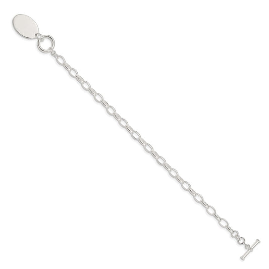 925 Sterling Silver 21mm Rhodium-plated Fancy Oval Disc Bracelet 7 inch