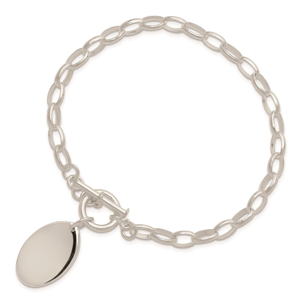 925 Sterling Silver 21mm Rhodium-plated Fancy Oval Disc Bracelet 7 inch