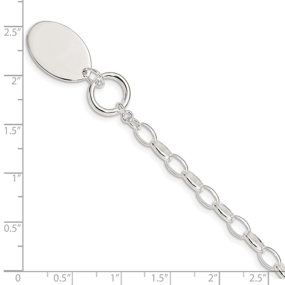 925 Sterling Silver 21mm Rhodium-plated Fancy Oval Disc Bracelet 7 inch