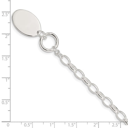 925 Sterling Silver 21mm Rhodium-plated Fancy Oval Disc Bracelet 7 inch