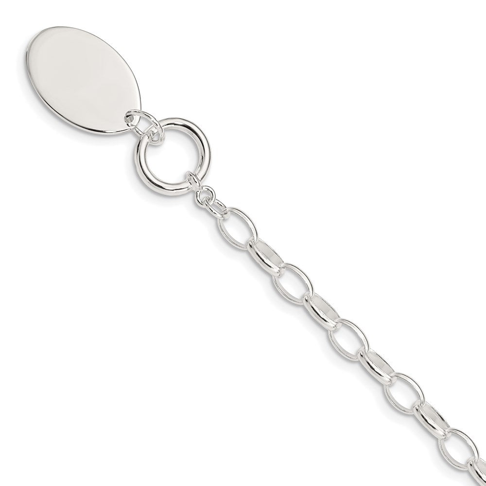 925 Sterling Silver 21mm Rhodium-plated Fancy Oval Disc Bracelet 7 inch