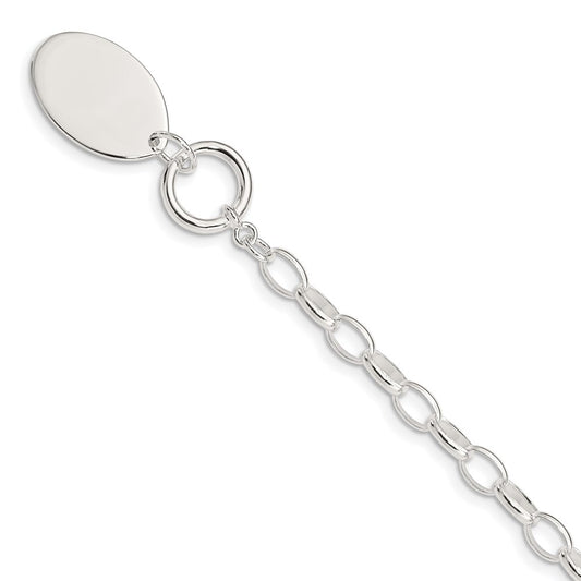 925 Sterling Silver 21mm Rhodium-plated Fancy Oval Disc Bracelet 7 inch
