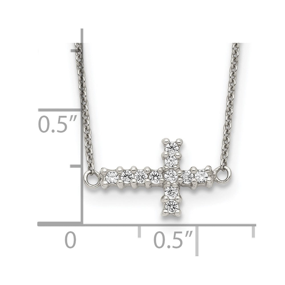 Sterling Silver Cubic Zirconia Sideways Cross Necklace 18"