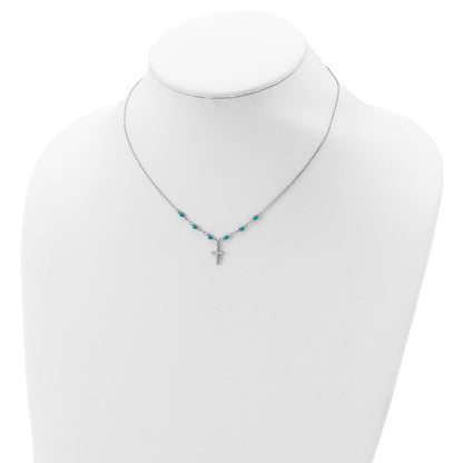 Sterling Silver Cubic Zirconia Cross Synth. Turquoise Necklace 16"